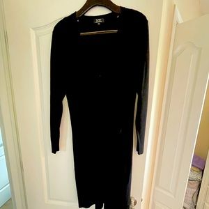Black wool button up sweater long cardigan made with extra fine Marino